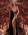 PP440 Sexy High Side Split Shiny Sequin Prom dress