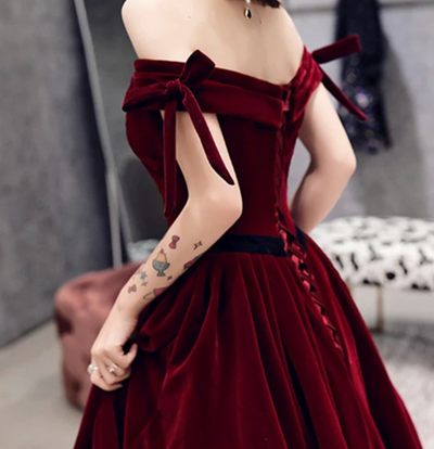 BH196 Classy Burgundy Tea-Length Bridesmaid Dress