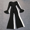 TP63 : 2Pcs Flare sleeve Tops+ Pants ( Black/White)