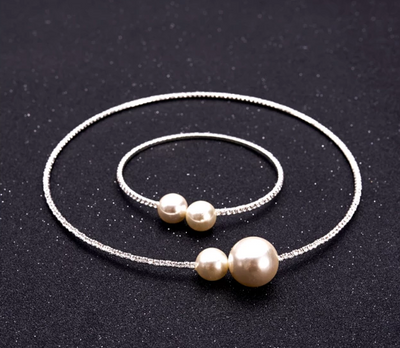 BJ52 Set of simulated Pearl Necklace +Bracelet