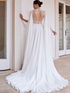 CW268 High Collar Cape Sleeve Lace Chiffon Bohemian Wedding Dress