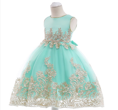 FG470 Gold embroidery Flower Girl Dreses ( 4 Colors )