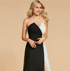 LG130 Plus size Black and White strapless chiffon Evening Gown
