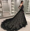 CG115 Vintage Long Sleeves V-neck Lace Black Wedding Dress