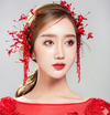 BJ147: 2PCS Red flower tassel Bridal hair ornament