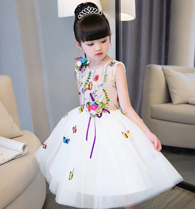 FG143 Embroidery Appliques ball gown flower Girl Dress