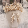 BJ150 Handmade Pearl Rhinestone Wedding Crown+Earrings