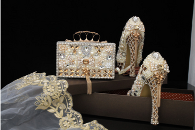 BS96 Luxury diamond & pearl Bridal shoes , maching bag