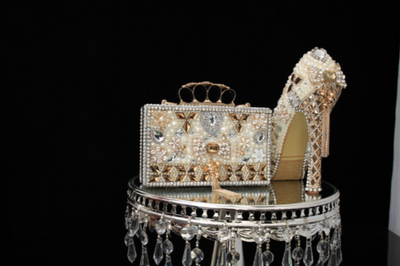 BS96 Luxury diamond & pearl Bridal shoes , maching bag
