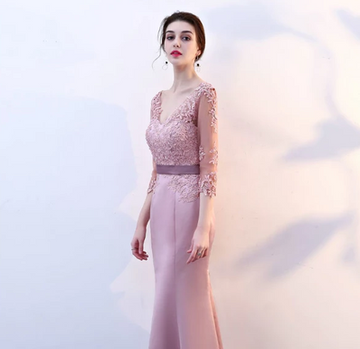 BH144 Long sleeve V neck mermaid Bridesmaid Dresses (7 Colors)