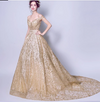 CG82 Vintage Gold Boat Neck sequins Ball Gown