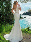 CW200 Illusion lace soft satin Boho Wedding Gown