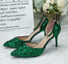 BS72 Green Crystal Wedding shoes , matching clutch bag