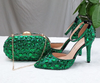 BS72 Green Crystal Wedding shoes , matching clutch bag