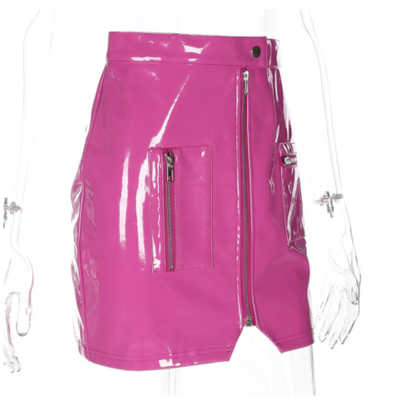 CK23 High Waist Latex Leather Mini Skirts(Pink/White/Black)