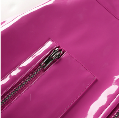 CK23 High Waist Latex Leather Mini Skirts(Pink/White/Black)
