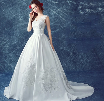 CW205 Simple Satin Lace A line  Bridal Gown