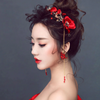 BJ156 Red Flower Bridal Headband and Earrings