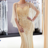 LG270 Scoop Neckline Crystal Sequins Beaded Evening Gown(Gold/Gray)