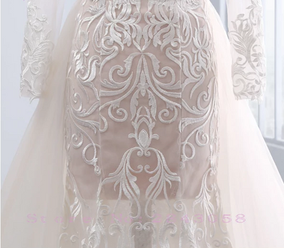 CW212 :Real Photo 2in1 full sleeve Wedding Dress with Detachable Train