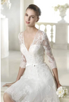 SS68 Simple A-line V neck Half Sleeve Lace Short Wedding Dress