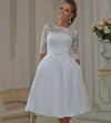 SS69 Elegant half Sleeves lace A-line short Wedding Dress