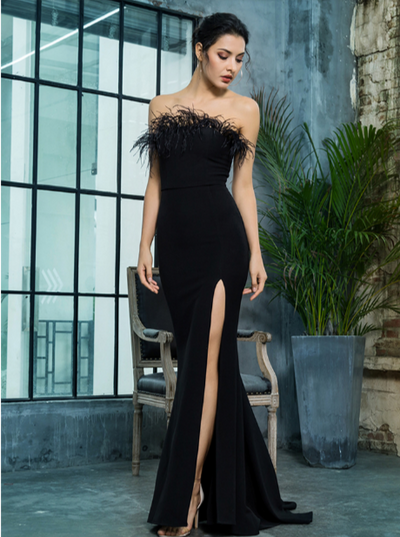 PP101 Classy Strapless Feather Prom Dresses ( 3 Colors )