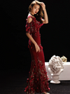 PP104 Plus Size Red Wine Embroidery Beaded Evening Gowns