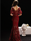 PP104 Plus Size Red Wine Embroidery Beaded Evening Gowns