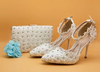 BS21 Pearl white flower Bridal shoes + Clutch Bag