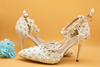 BS21 Pearl white flower Bridal shoes + Clutch Bag