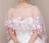 WJ19 Summer Tulle with  Pink Appliques Bridal Shawls