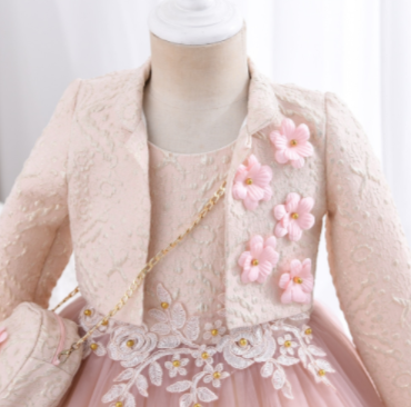 FG491 : 3pcs/set Girl dress + Jacket+bag (4 Colors )