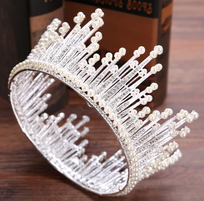 BJ61 European pearl Bridal Crown (Silver/Gold)