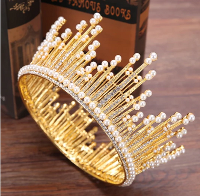 BJ61 European pearl Bridal Crown (Silver/Gold)