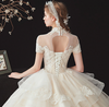 HW145 High Neck Short Sleeves beaded Bridal gown