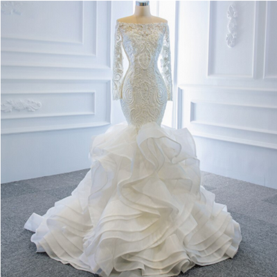 HW234 Real photo ruffle mermaid Wedding Gown