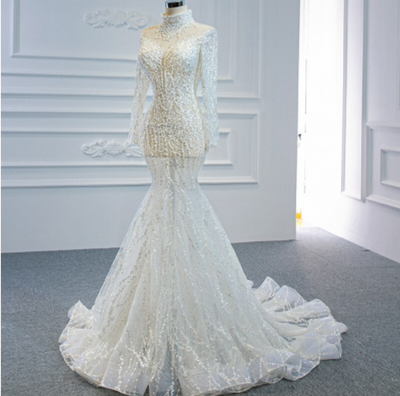 HW235 Real photo pearls Beading sequined mermaid Wedding Gown