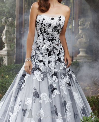 CG121 Vintage A-Line Strapless Black & White Wedding Dress