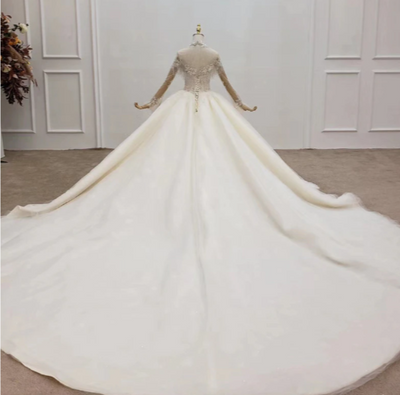 HW154 Glamorous High Neck long Sleeves tassel Wedding Gown
