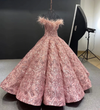 CG146-1 Real Photo Off the shoulder feather sequined Ball Gowns