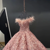 CG146-1 Real Photo Off the shoulder feather sequined Ball Gowns