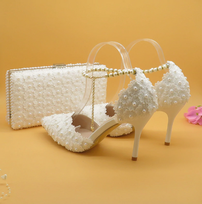 BS80 Lace Flower wedding shoes with matching bags(15 Colors)