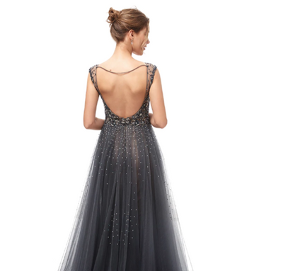 LG284 Elegant  beaded Evening gown with over tulle skirt ( 7 Colors )