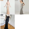 LG86 Luxury Deep-V Sequins tassel Evening Gown(Gold/Black/Gray)