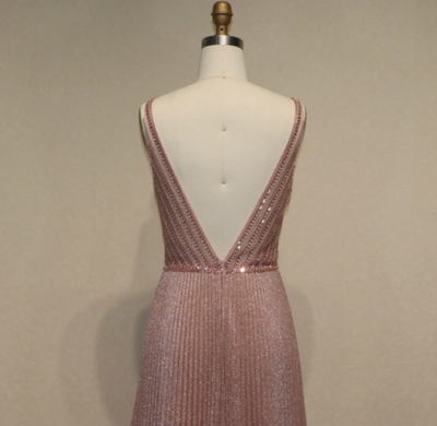 PP298 Pink Spaghetti Straps Beaded Pleats Prom Dresses