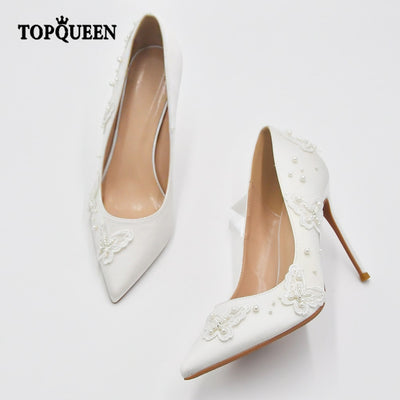 BS319 Satin Bridal shoes Butterfly Pearl Embroidered