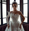 HW566 Luxury Pearls Wedding Dress with Detachable Train