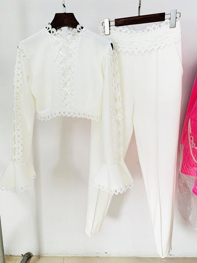 TP99 Flare sleeve Tops+Pencil Pants (white/blue)