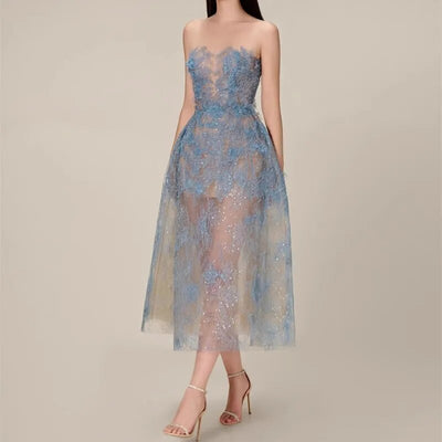 MX604 Mesh sequin Party dresses (Blue/Khaki)